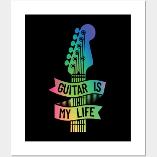 Guitar is My Life Electric Guitar Headstock Colorful Theme Posters and Art